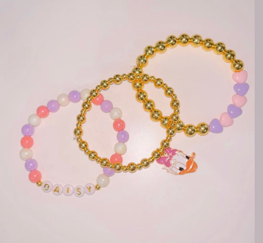 D Duck Pink Charm Stacked Bracelets