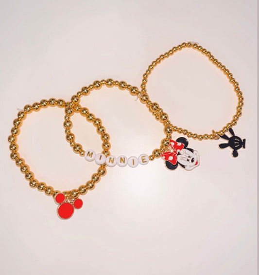 M Mouse Red Charm Stacked Bracelets