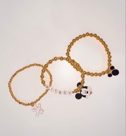 M Mouse Black Charm Stacked Bracelets